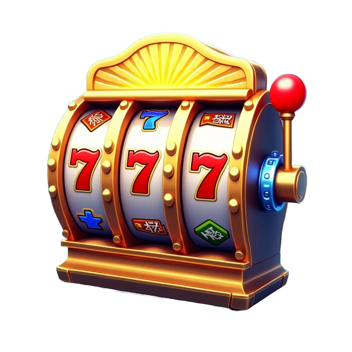 Golden slot machine image with "777"